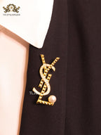 Alphabet Y gold brooch with pearl