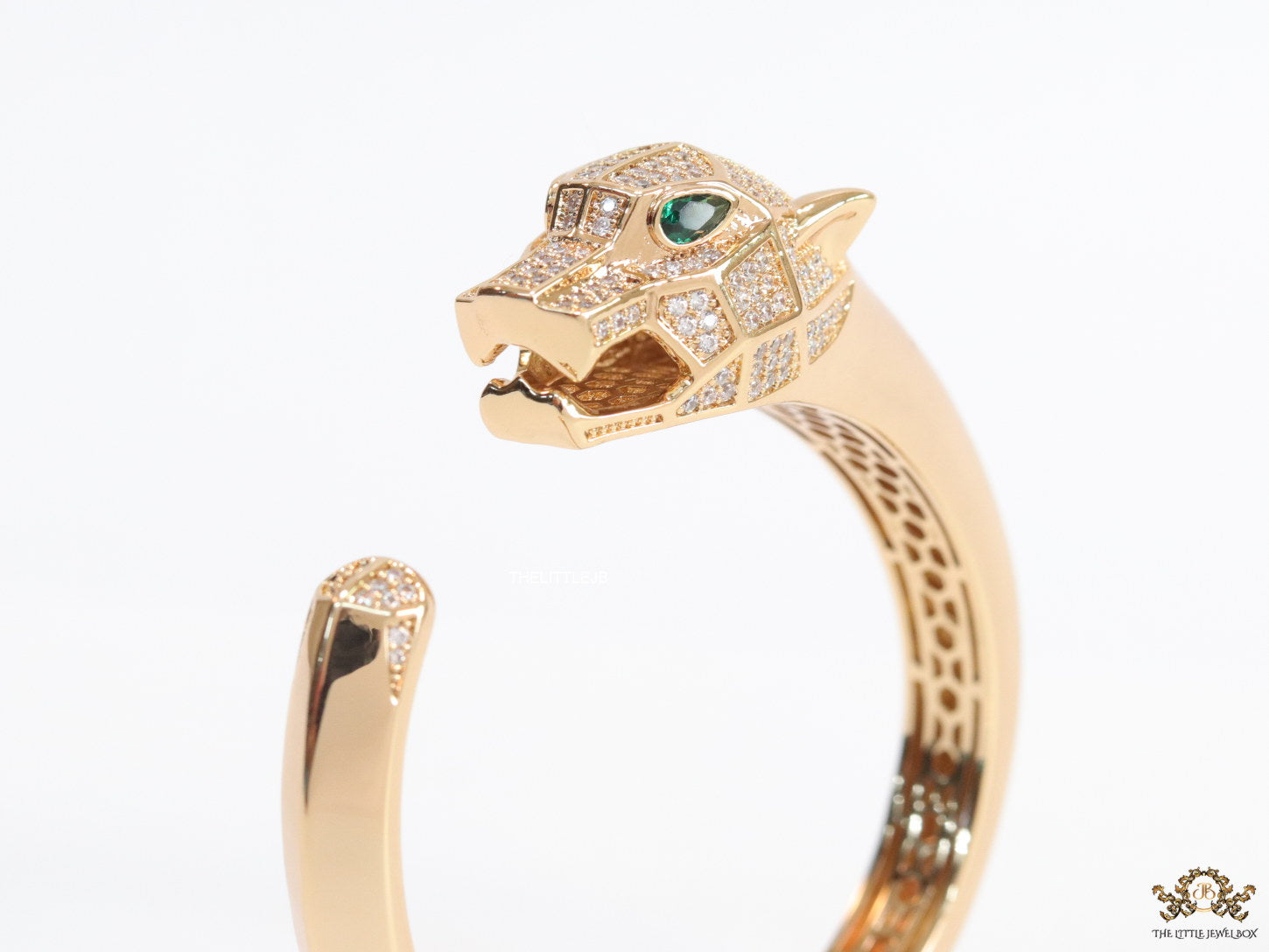 Gold plated open panther bracelet with cz