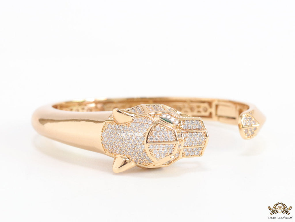 Gold plated open panther bracelet with cz