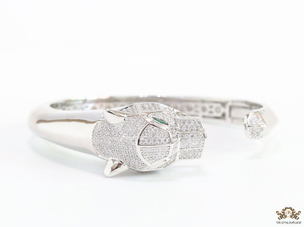 Platinum plated open panther bracelet with cz