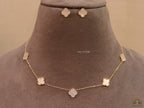 Gold plated necklace set with cz and mother of pearl clovers