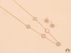 Gold plated necklace set with cz and mother of pearl clovers