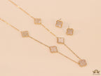 Gold plated necklace set with cz and mother of pearl clovers
