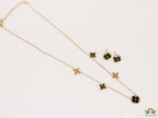 Clover necklace set in black enamel and gold plating