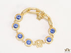 Designer golden Medusa chain bracelet with fancy cut cz
