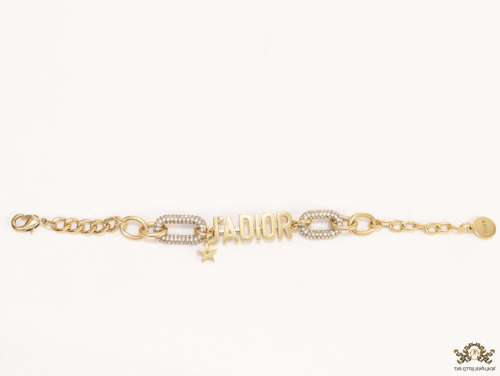 Gold plated cz link chain bracelet with alphabets