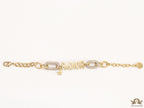 Gold plated cz link chain bracelet with alphabets