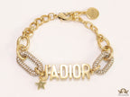 Gold plated cz link chain bracelet with alphabets