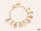 Golden chain bracelet with alphabet and cz charms