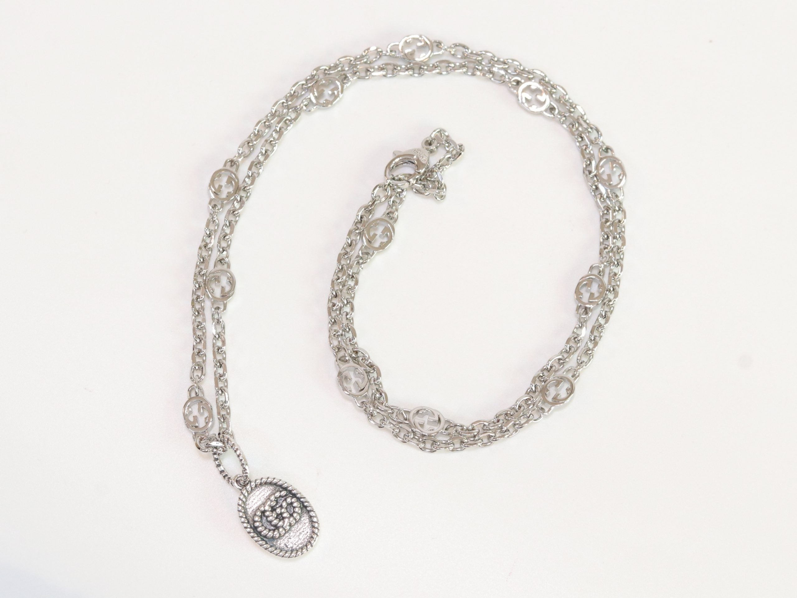 Oxidised silver double G pendant