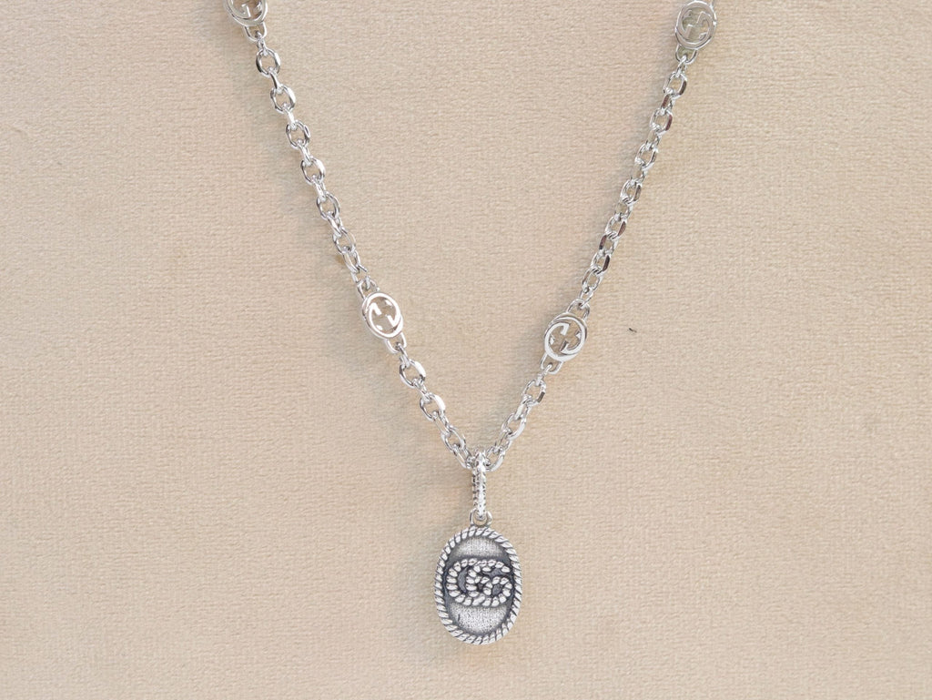 Oxidised silver double G pendant