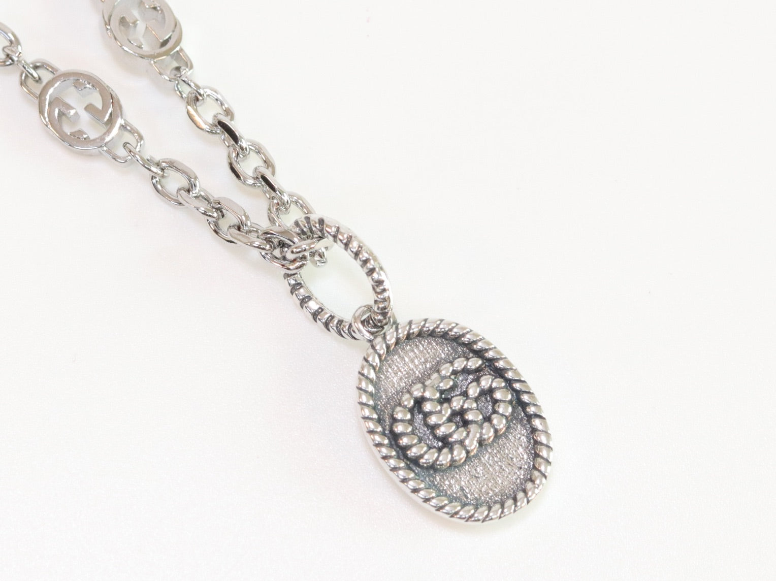 Oxidised silver double G pendant