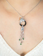Alphabet C Panther Chain Set in Platinum with Black Circle Green Drops | Luxury Jewelry Set