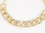 Alphabet V Chunky gold linked chain with CZ
