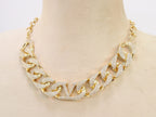 Alphabet V Chunky gold linked chain with CZ