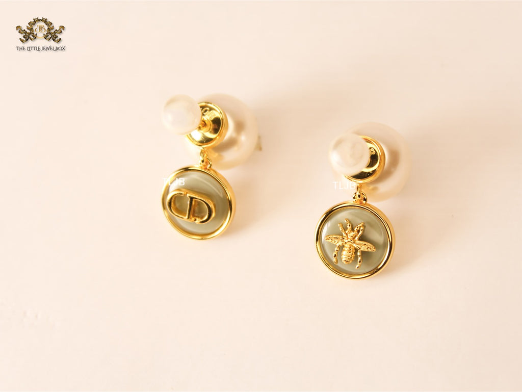 alphabet CD combo web pastel green pearl bomber earrings