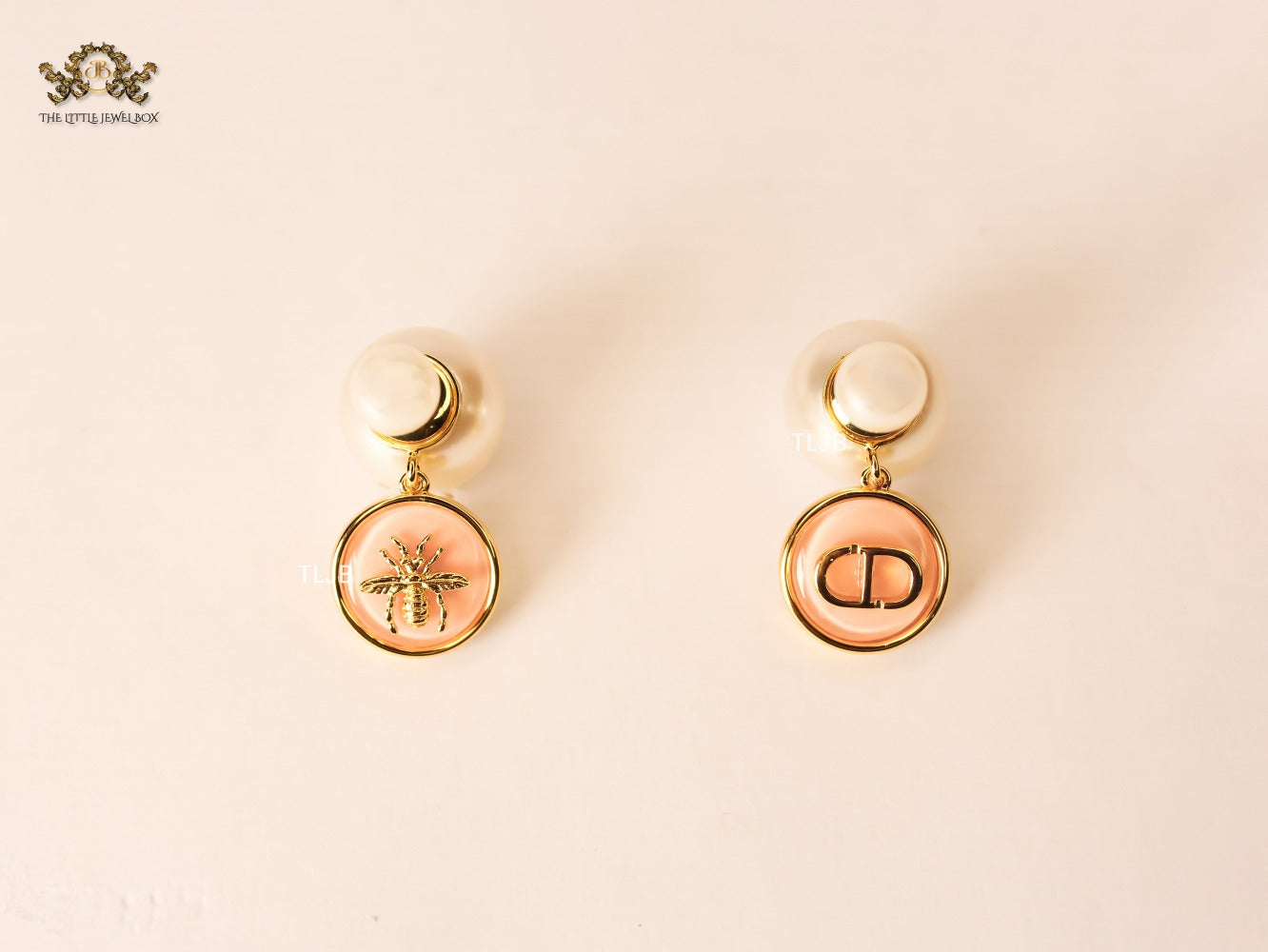 alphabet CD combo web pastel pink pearl bomber earrings
