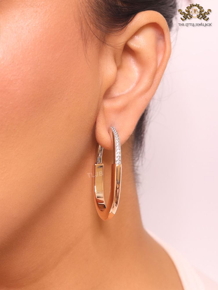 Alphabet T & Co. dual tone rose gold and cz oval hoops