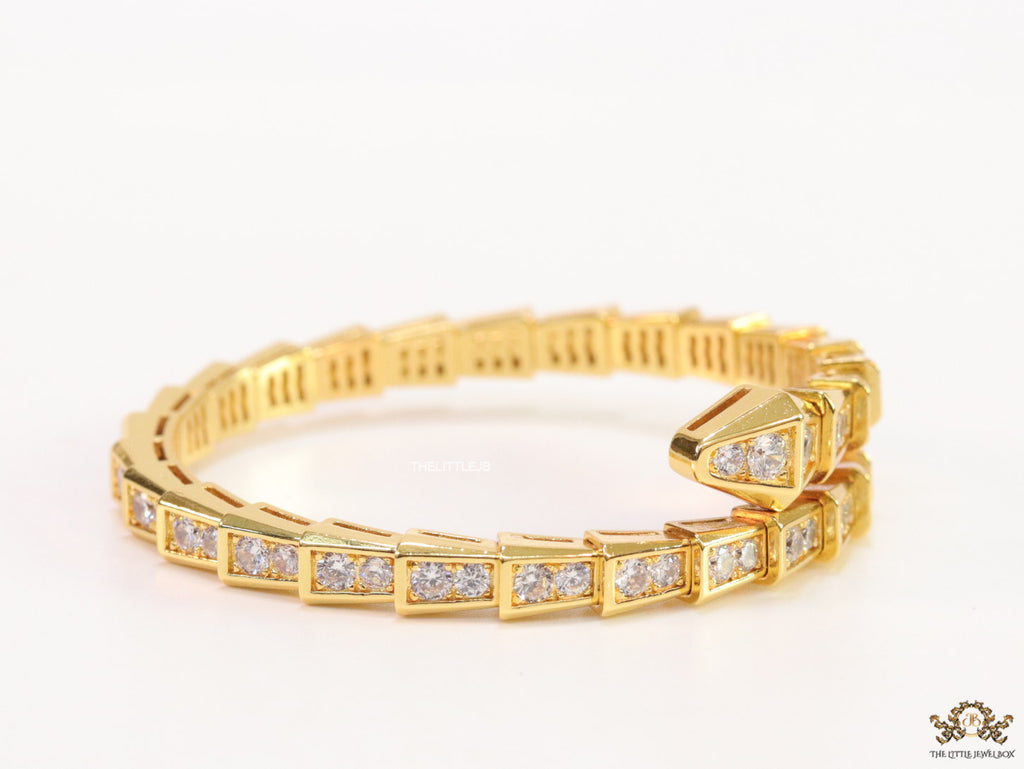 Gold plated open cz serpent bracelet