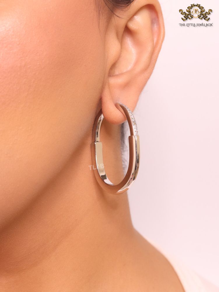Alphabet T & Co. platinum and cz oval hoops