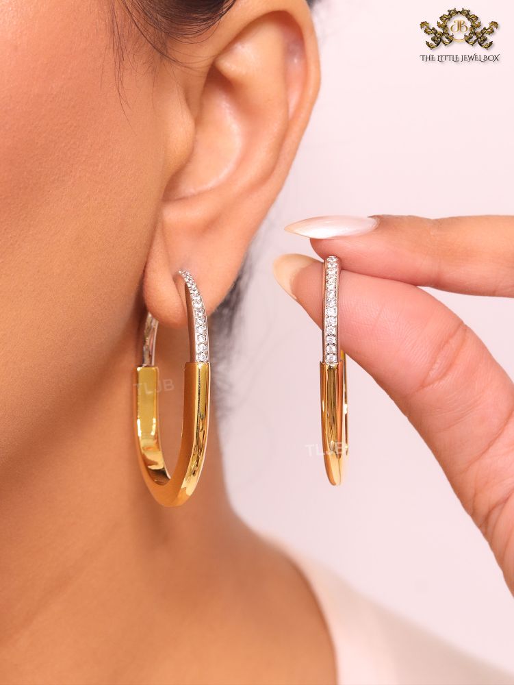 Alphabet T & Co. dual tone gold and cz oval hoops