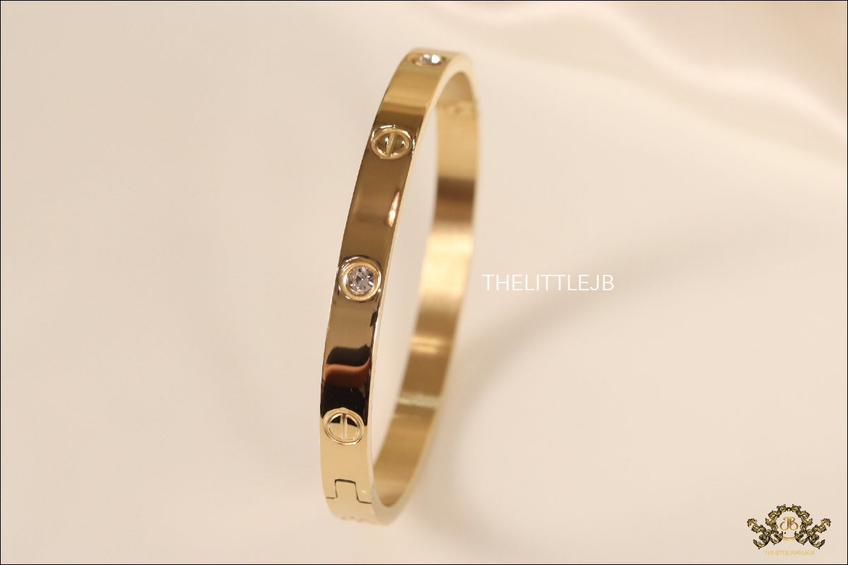 Women's Gold Plated bracelet with screws and zircons
