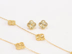 Gold clover necklace and earrings set