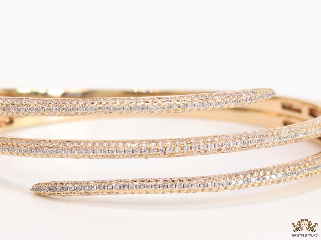 Triple line cz nail bracelet in gold plating