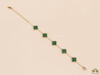 Openable chain bracelet with green malachite clovers