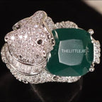 Adjustable panther ring with green emerald stone