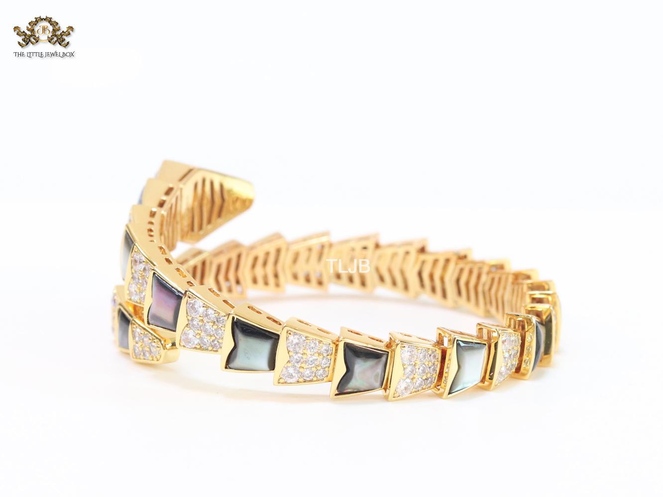 snake black and gold bracelet with cz
