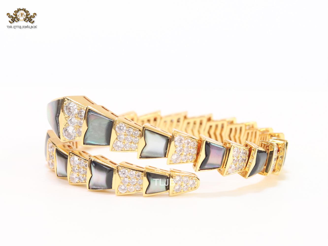 snake black and gold bracelet with cz