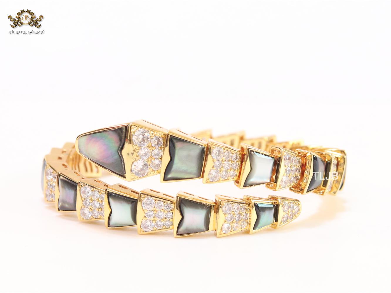 snake black and gold bracelet with cz