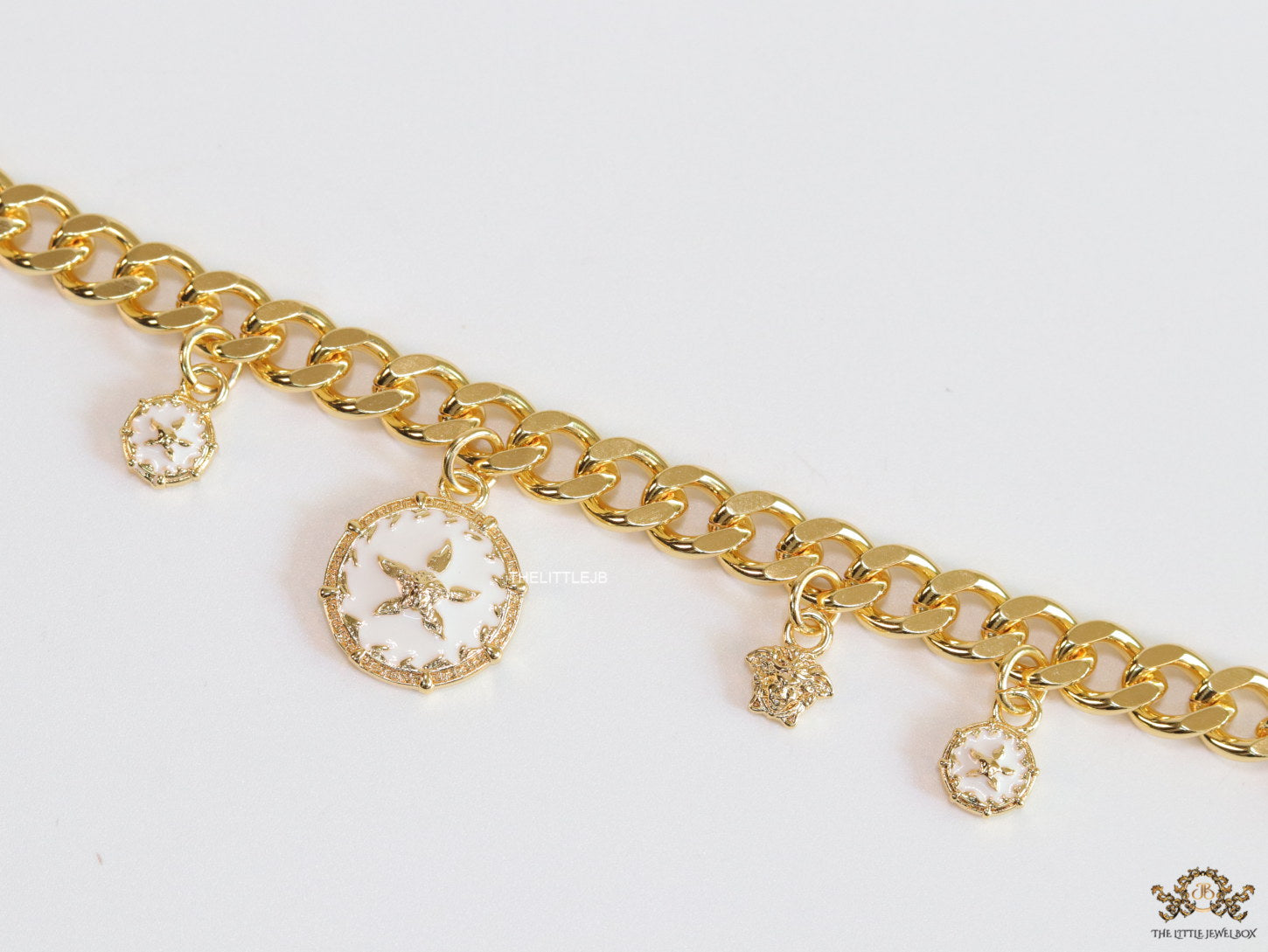 Gold plated link chain charm bracelet