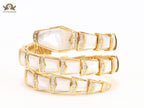 snake white and gold cz 3 layer bracelet
