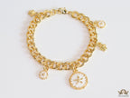 Gold plated link chain charm bracelet