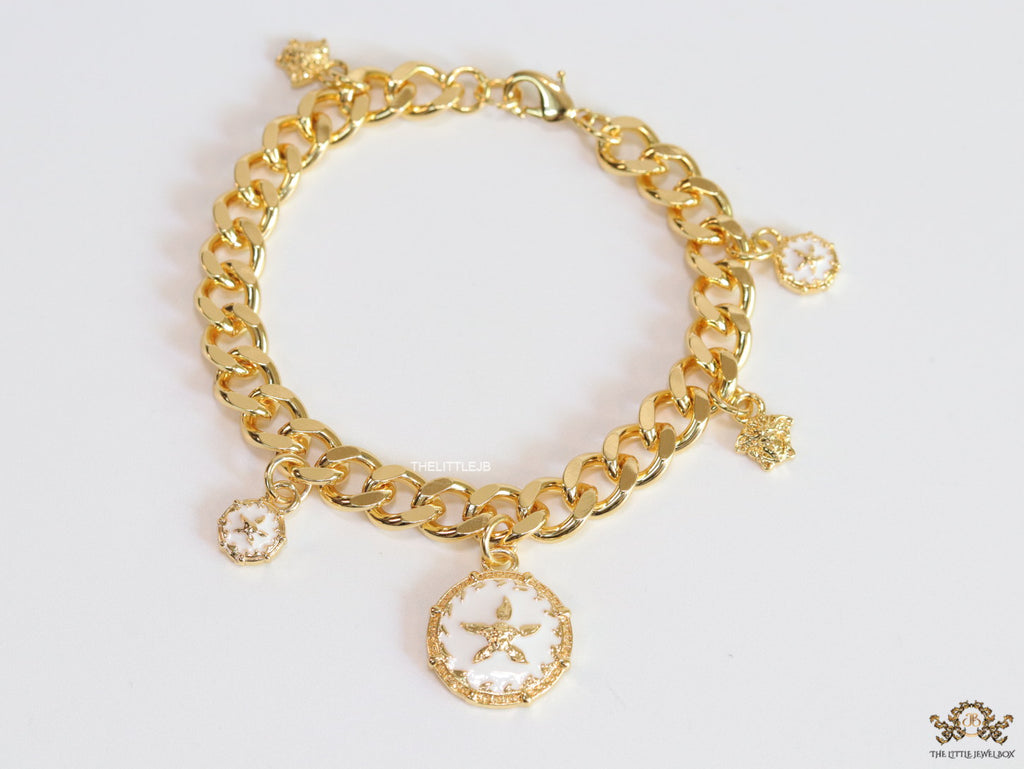 Gold plated link chain charm bracelet