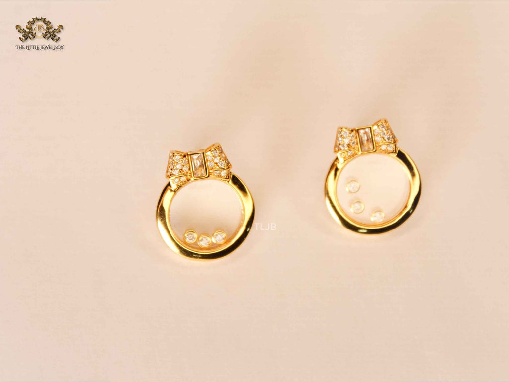 Bow ringed gold happy diamond earrings CHPRD