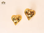 cross twin C stereo heart Clipon Stud earrings