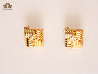 square twin c textured earrings gold
