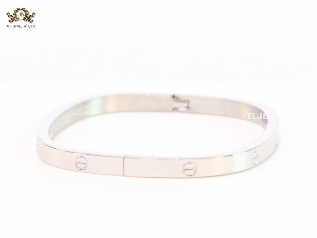 Silver plated rectangular screw bracelet