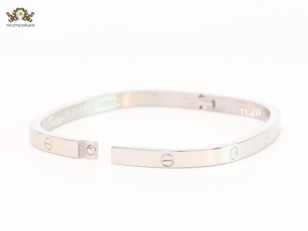 Silver plated rectangular screw bracelet
