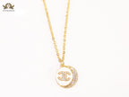 Double C cz and white enamel gold round chain