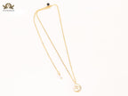 Double C cz and white enamel gold round chain