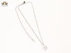 Double C cz and white enamel platinum round chain
