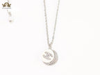 Double C cz and white enamel platinum round chain