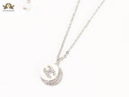 Double C cz and white enamel platinum round chain