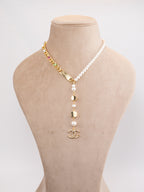 Half Gold and half Pearl Double C chain with mutlicolores stones and CZ