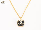 Double C black enamel gold square chain
