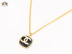 Double C black enamel gold square chain
